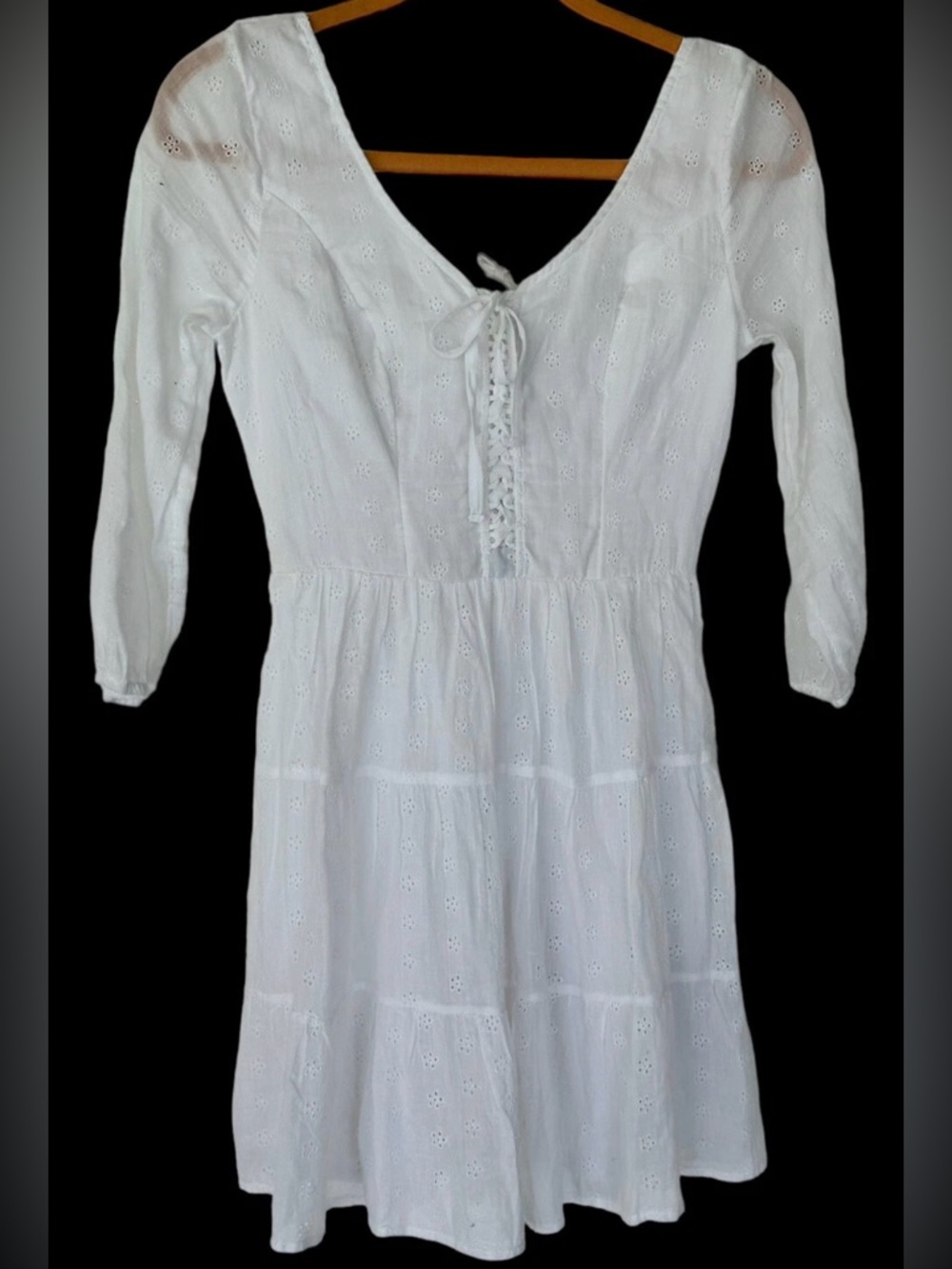 Hollister White floral eyelet corset tie back babydoll mini dress medium